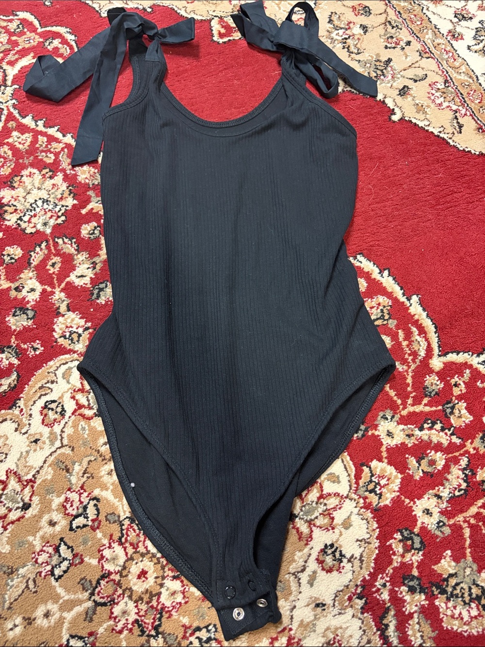 Old Navy Black Ribbed Tie-Shoulder Kids One-Piece Bodysuit